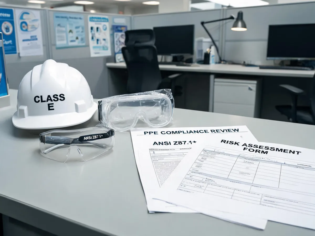 PPE compliance documents and eyewear samples