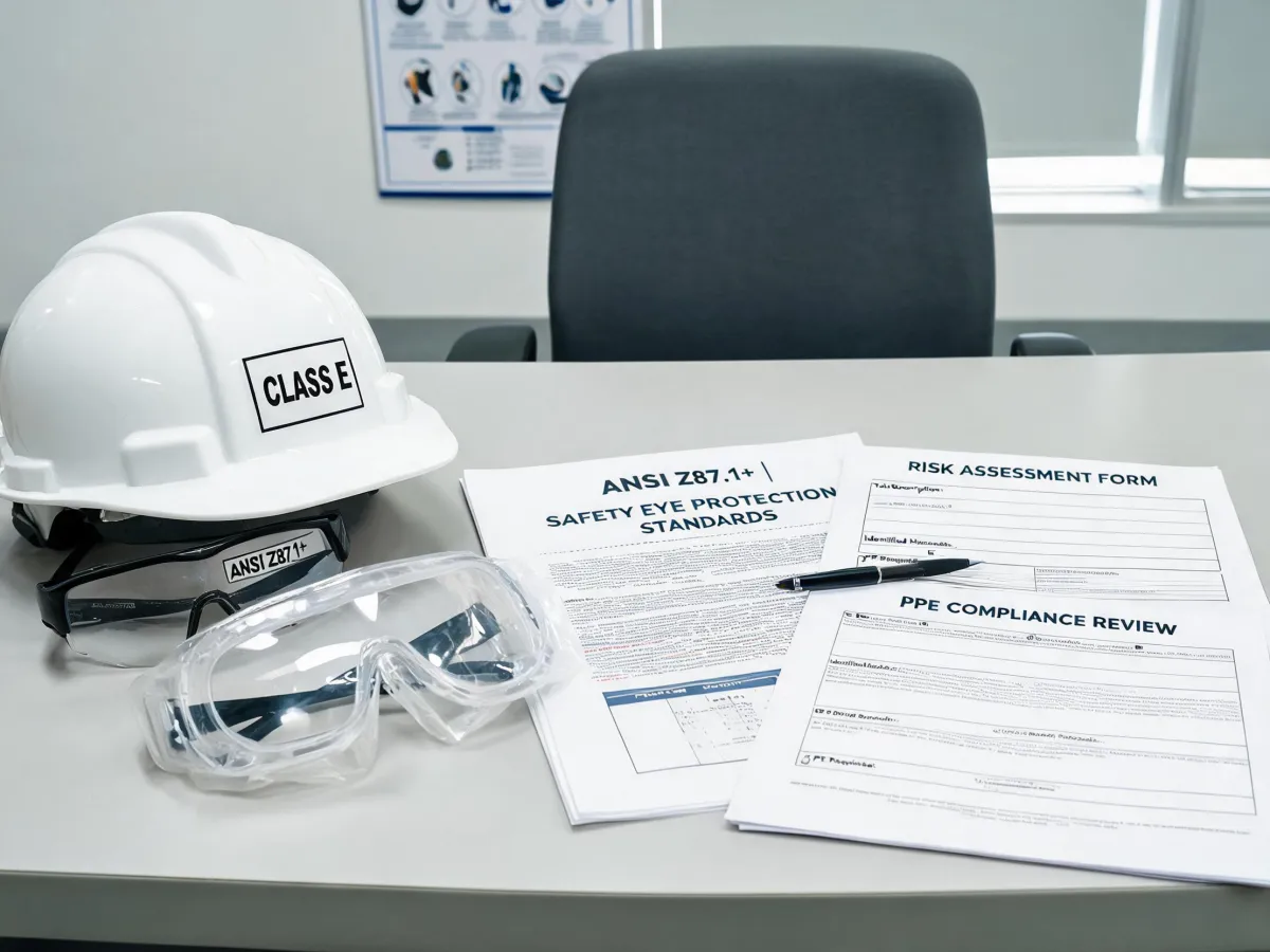 PPE compliance documents and eyewear samples