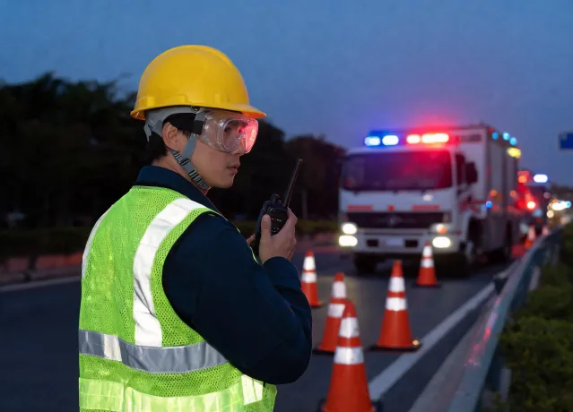 Roadside response worker wearing safety glasses