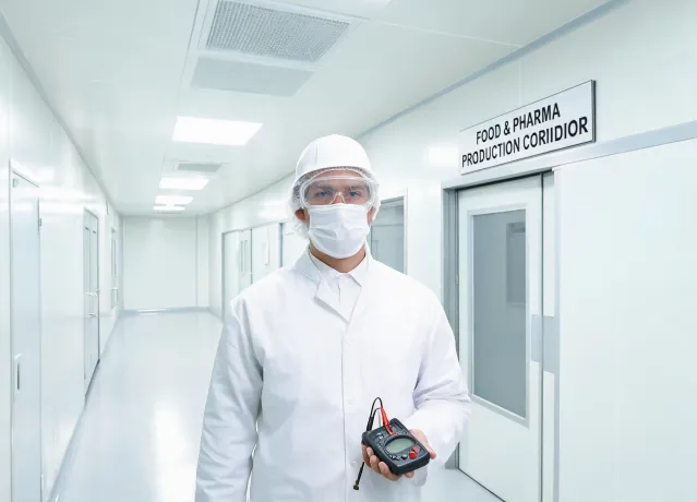 Food and pharma worker wearing clear safety glasses