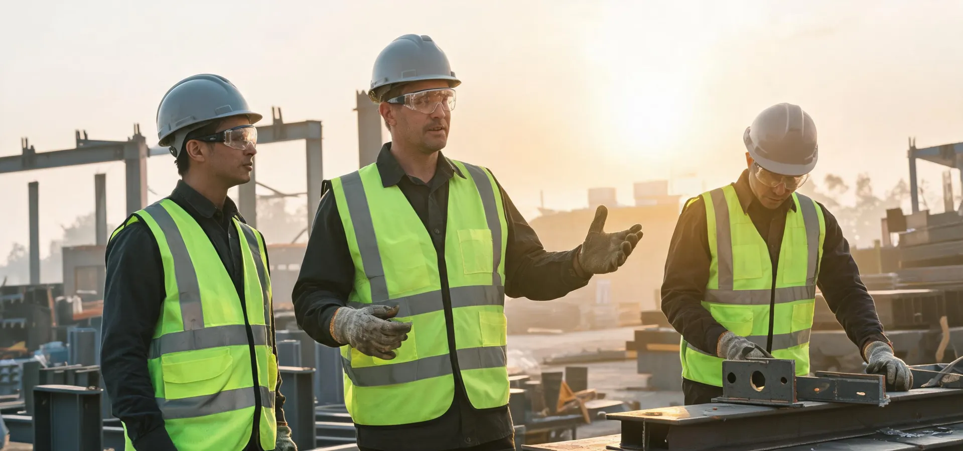 Pyramex head and eye protection used on a construction site